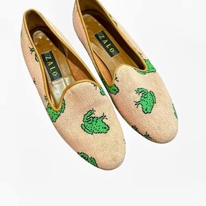 Zalo Pink Loafers Flats Shoes with Green Frogs vintage 10